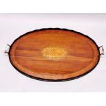 A fine inlaid Edwardian mahogany gallery tray, W. 68cm.