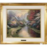 Thomas Kinkade: A limited edition 59/790 canvas lithograph, frame size 82 x 73cm (with certificate