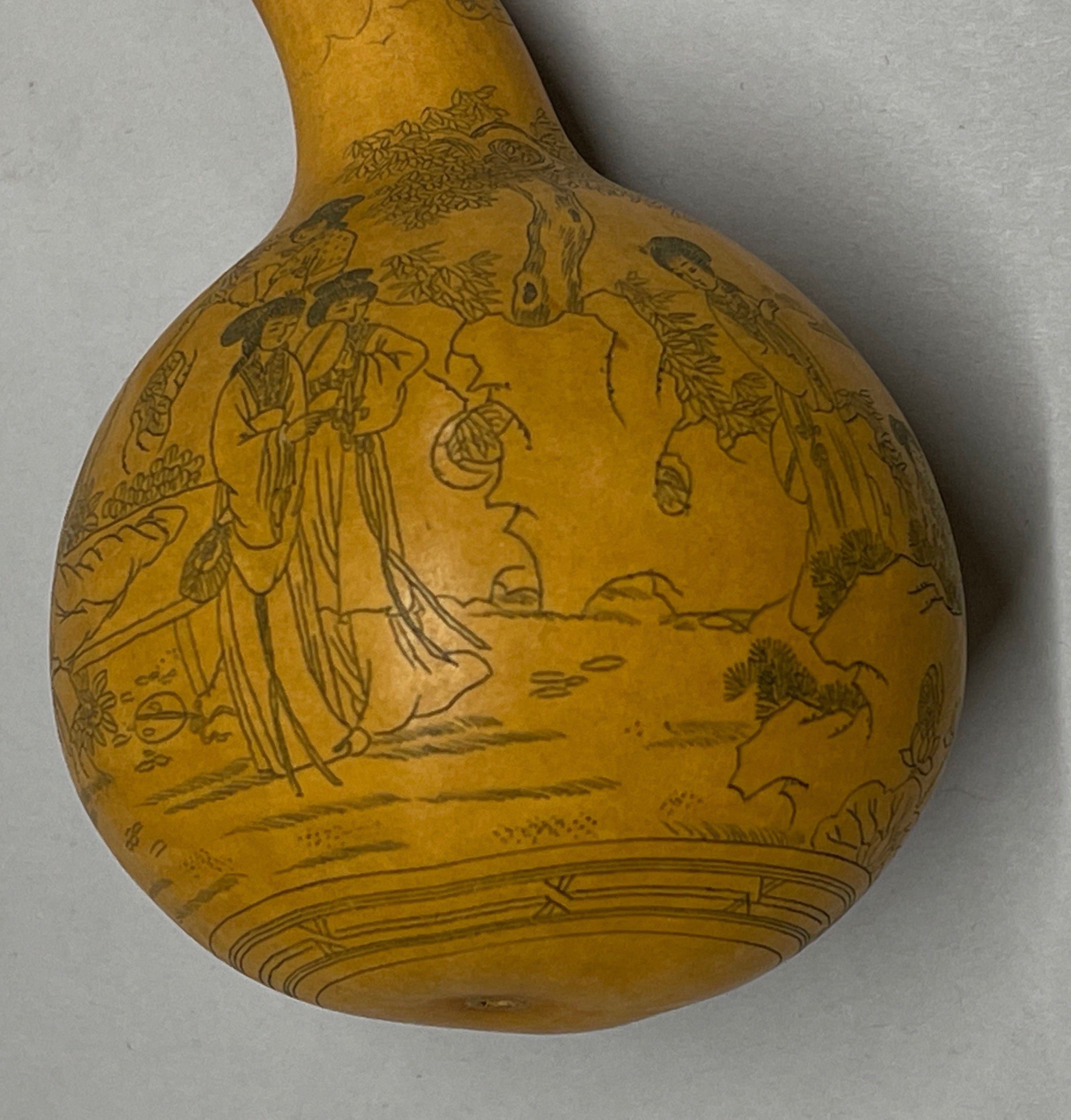 A Chinese hand engraved inked and signed gourd, H. 13cm. - Image 2 of 2