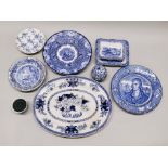A group of good blue and white porcelain items and further porcelain plates.