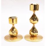 Two Danish Asmussen gold plated bronze/brass candlesticks, tallest H. 13cm.