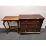 A Victorian four drawer pine chest, 91 x 78cm. Together with a beechwood side table.