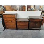 A Stag mahogany seven drawer chest, a matching five drawer chest and single bedhead, 82 x 46 x