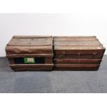 A wooden travelling trunk, 72 x 40 x 44cm, together with a tin trunk.