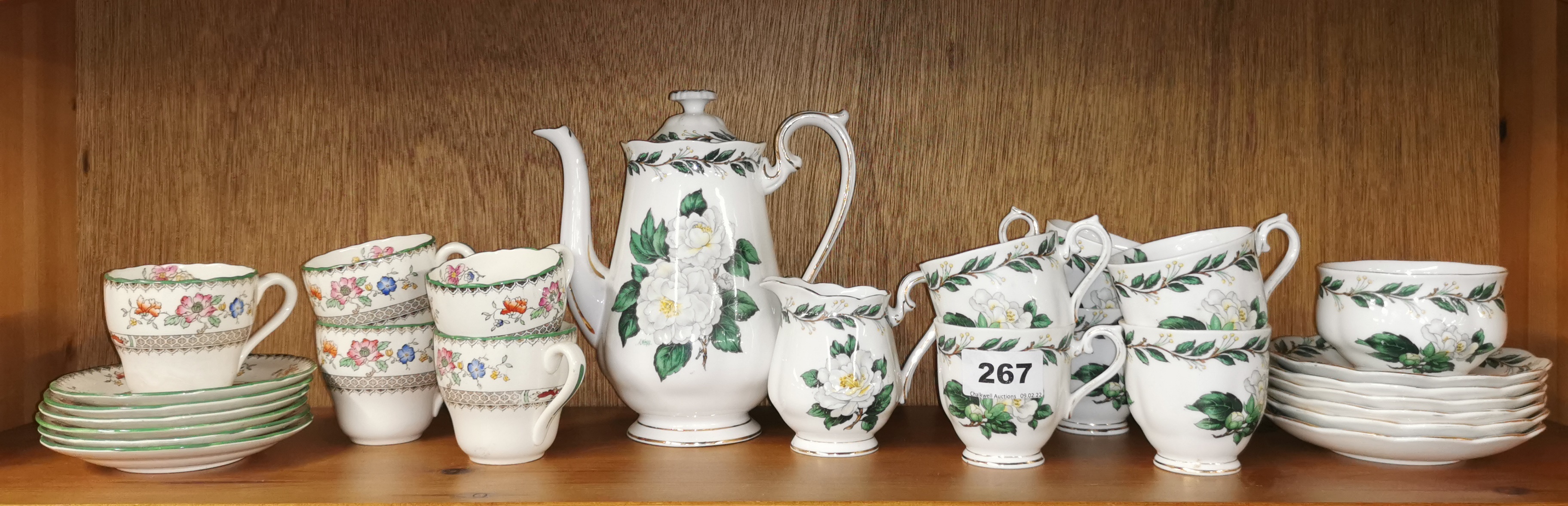 A Royal Albert Lady Clare coffee set, with a Copeland part coffee set.