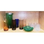 A group of Whitefriars glass items.