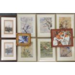 A group of six framed CE Talbert Keley bird prints, frame size 48 x 40cm, and others.