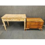 An antique pine desk/side table, 106 x 52 x 74cm, together with a two drawer satinwood chest.