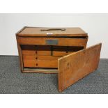 A vintage toolbox and contents, 50 x 23 x 35cm.