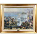 Thomas Kinkade: A very large gilt framed limited edition 3133/3450 canvas lithograph of San