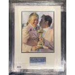 Autograph interest: A framed signed photograph of Darren Clarke OBE (Irish B. 1968) and Lee Westwood