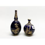 A lovely early 20th century Royal Crown Derby cobalt blue and gilt porcelain vase, H. 12cm, together