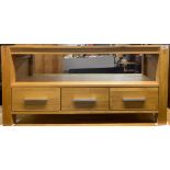 A heavy quality contemporary light oak TV/HiFi stand, 110 x 42 x 55cm.