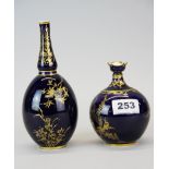 A lovely early 20th century Royal Crown Derby cobalt blue and gilt porcelain vase, H. 12cm, together