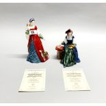 Two Royal Doulton figures of Anne Boleyn and Catherine of Aragon.