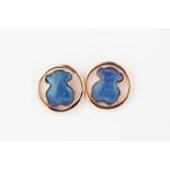 A pair of Tous 925 silver rose gold gilt earrings set with blue quartz with gift pouch, L. 1cm.