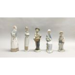 A group of five Lladro figurines, tallest H. 28cm.