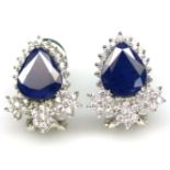 A pair of 925 silver earrings set with pear cut sapphires and white stones, L. 2cm.