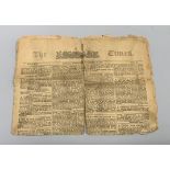 A rare original copy of The Times from November 7th 1805 reporting on the Batlle of Trafalgar and