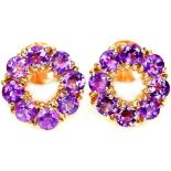 A pair of 925 silver rose gold gilt earrings set with amethysts, Dia. 1cm.