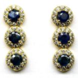 A pair of 925 silver gilt drop earrings set with sapphires and white stones, L. 2cm.