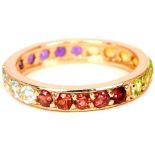 A 925 silver rose gold guilt full eternity ring set with garnets, amethysts, peridots, citrines