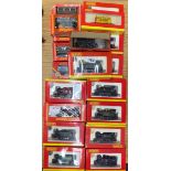 Thirteen small Hornby 00 gauge locomotives with six boxed rolling stock.