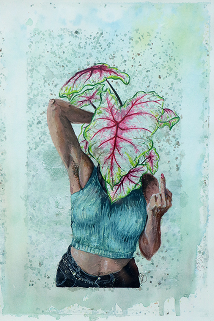 Javier Llorens, "Caladium Impure", framed mixed media, watercolour and acrylic on paper, 29.7 x 21cm - Bild 2 aus 2