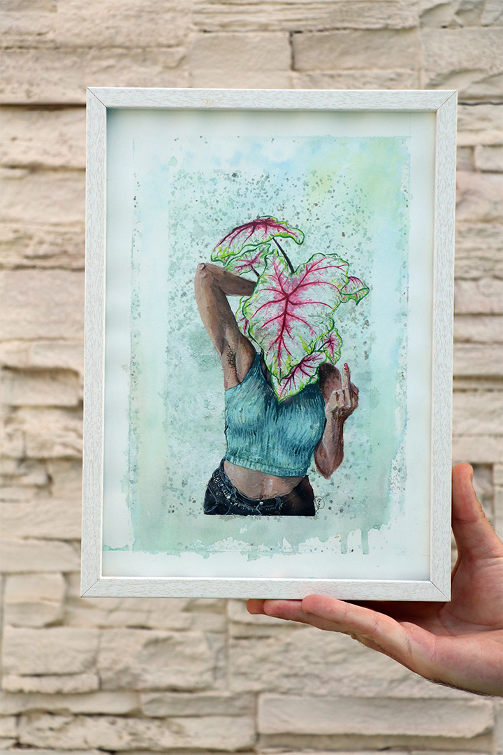 Javier Llorens, "Caladium Impure", framed mixed media, watercolour and acrylic on paper, 29.7 x 21cm