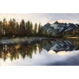 Kim Eshelman, "Magical serenity", pastel on archival board, 30 x 45cm, c. 2021. A quiet lake