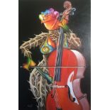 O Yemi, "CELLIST: Let the Music Play", unframed oil on canvas, 76 x 51cm, c. 2021. "Is anyone