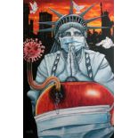 O Yemi, "The Big Apple SOS", unframed oil on canvas, 76 x 51cm, c. 2020. "If my people, which are