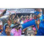 O Yemi, "The Robbery Revival, Matthew 21 verses 13", unframed oil on canvas, 76 x 102cm, c. 2018. "