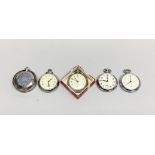 A group of five vintage pocket watches.