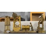 A group of brass and gilt metal coal mining related items, tallest H. 27cm.