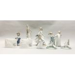 A group of five porcelain Lladro figures, one Nao by Lladro figure, two porcelain Nao figures and