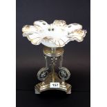 A Bohemian 19th century silver plate mounted white and clear glass centrepiece with overlayed gilt