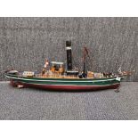 A handmade plastic and wood working model of a river steamer, L. 95cm.