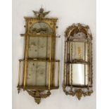 Two regency carved gilt wood and gesso decorated wall mirrors, largest H. 100cm.