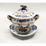 A Masons ironstone sauce tureen and cover with dish, H. 19cm.
