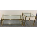 A gilt brass and plate glass coffee table, 59 x 120 x 44cm, together with a matching side table,