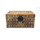 A Chinese carved hardwood box decorated with archaic form characters, 40 x 23 x 21cm. Slightly A/F