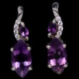 A pair of 925 silver earrings set with marquise cut amethysts, L. 1.8cm. Condition NEW, includes