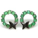 A pair of 925 silver earrings set with oval cut emeralds, Dia. 1.5cm. Condition NEW, includes gift