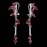 A pair of 925 silver drop earrings set with marquise cut rubies and white stones, L. 4.5cm.