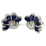 A pair of 925 silver earrings set with pear cut sapphires and white stones, L. 2cm. Condition NEW,