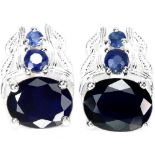 A pair of 925 silver earrings set with oval cut sapphires and white stones, L. 1.5cm. Condition NEW,