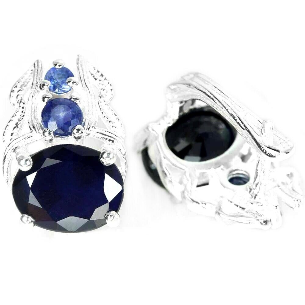 A pair of 925 silver earrings set with oval cut sapphires and white stones, L. 1.5cm. Condition NEW, - Bild 2 aus 2