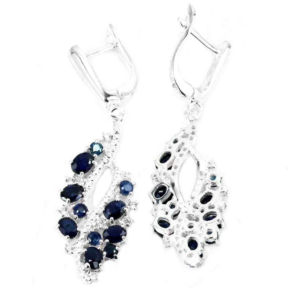 A pair of 925 silver drop earrings set with oval and round cut sapphires, L. 4.3cm. Condition NEW, - Bild 2 aus 2