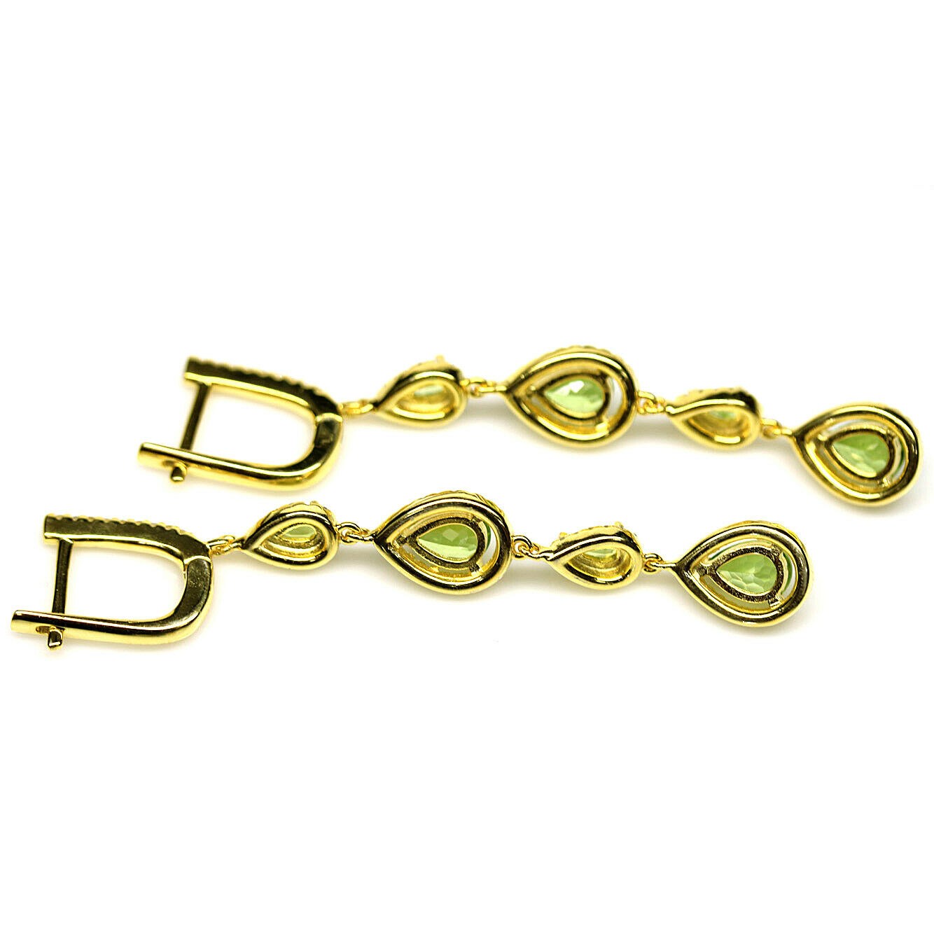 A pair of 925 silver gilt drop earrings set with pear and round cut peridots, L. 7cm. Condition NEW, - Bild 2 aus 2